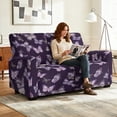 thumbnail image 4 of Xoenoiee Purple Butterfly Print Recliner Loveseat Cover, Stretch Sofa Slipcover, 2 Seater Reclining Couch Cover with Side Pockets and Non-Slip Elastic Bottom, 4 of 6
