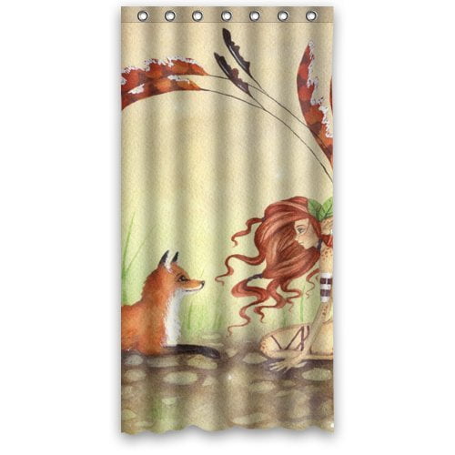 YUSDECOR Cute Fox With Elf Girl Creative Waterproof Shower Curtain Set with  Hooks Bathroom Accessories Size 36x72 inches 