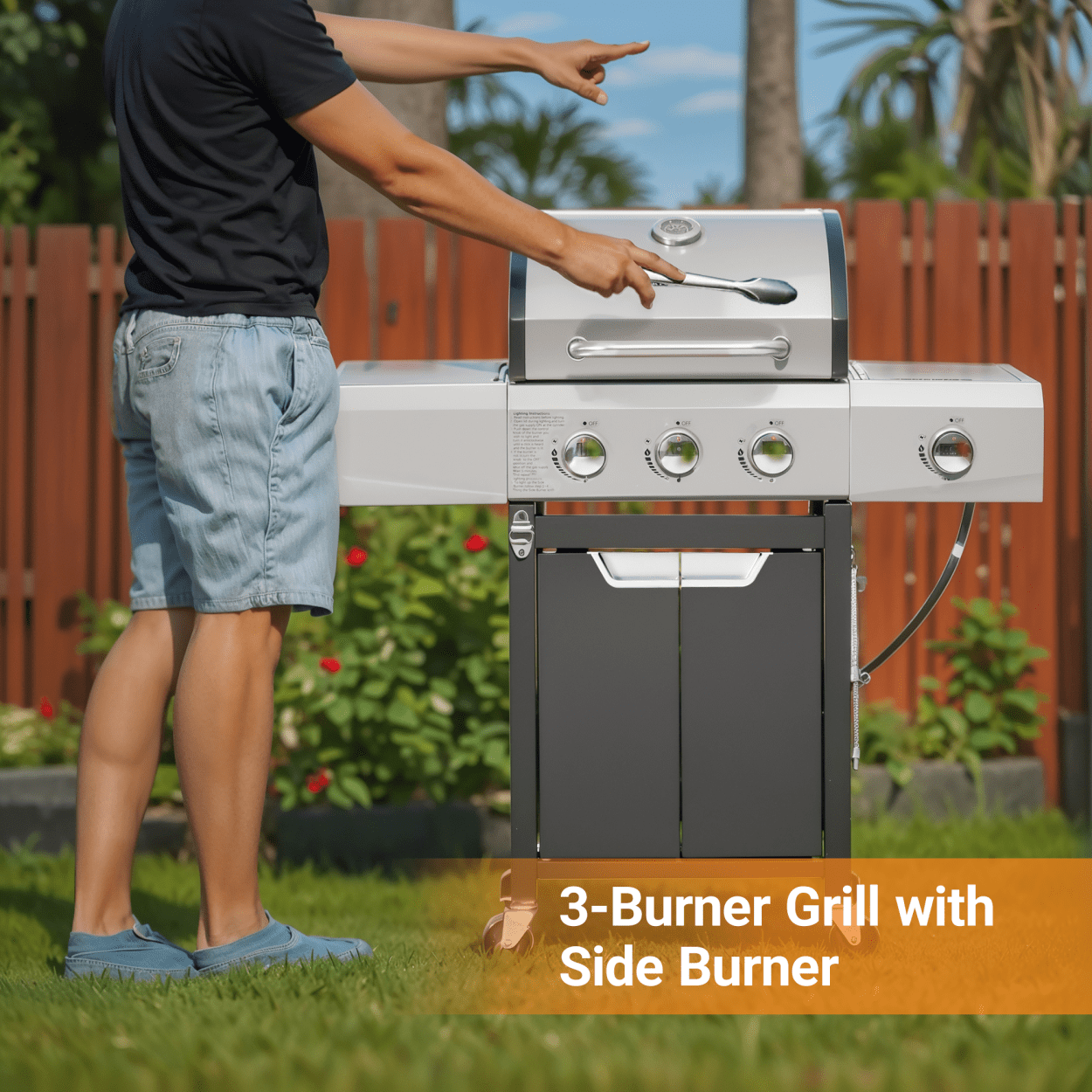 Electronic Pulse Ignition Outdoor Grill with Multi-Zone Burners & Built-In Thermometer - Stainless Steel BBQ Stove for Perfect Cooking