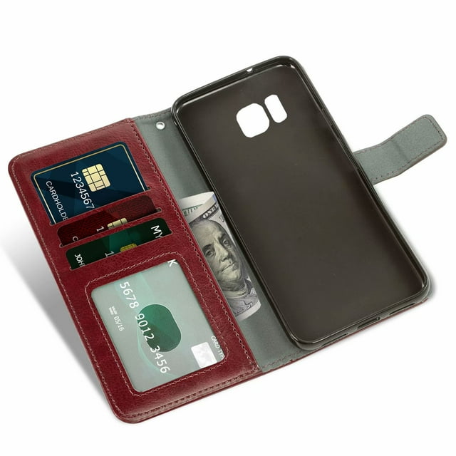 Mobile Phone Cover for Samsung S7, Cover Premium Pu Leather Tpu Flip Cover Magnetic Closure Card Compartment Stand Function Wallet with Lanyard Protective Cover
