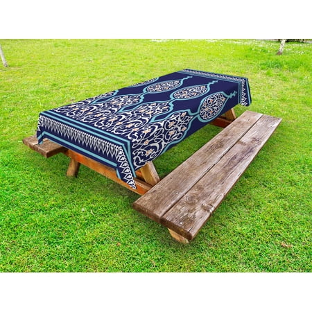 

Moroccan Outdoor Tablecloth Bohemian Style Ancient Middle Eastern Turkish Figures Mystical Image Print Decorative Washable Fabric Picnic Tablecloth 58 X 104 Inches Teal Royal Blue by Ambesonne
