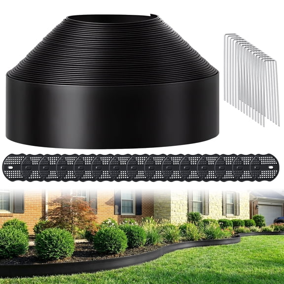 BSHAPPLUS® 4in x 40ft No Dig Landscape Edging Kit with 45 Unbreakable Steel Stakes, Flexible HDPE Garden Lawn Border, DIY Easy Install Landscape Border for Flower Bed Tree Ring Pathway Patio