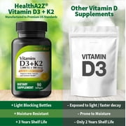 HealthA2Z Vitamin D3 + K2 | 2000 IU + 100 mcg | 90 Easy-to-Swallow Softgels | Clean Label, No Dyes | Bone, Muscle & Immune Support