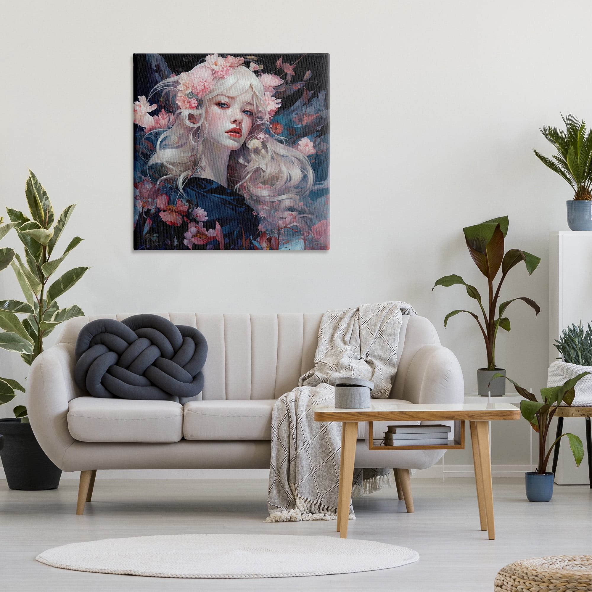 Stupell Industries Girl with Pink Irises Botanical & Floral Painting Gallery Wrapped Canvas Art Print Wall Art, 36 x 36