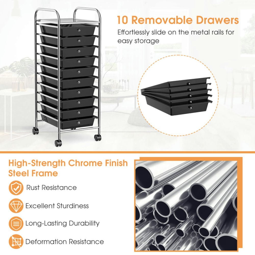 YYAo Filing Cabinet, File Cabinet, 10 Drawer Rolling Storage Cart Organizer with 4 Universal Casters-Black