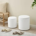 thumbnail image 3 of Round Set of 2 Ottoman with Storage, Boucle Storage Ottoman Foot Stool, Soft Teddy Upholstered Small Vanity Stool, Ottomans Coffee Table Padded Seat Foot Rest for Living Room Bedroom, White, 3 of 6