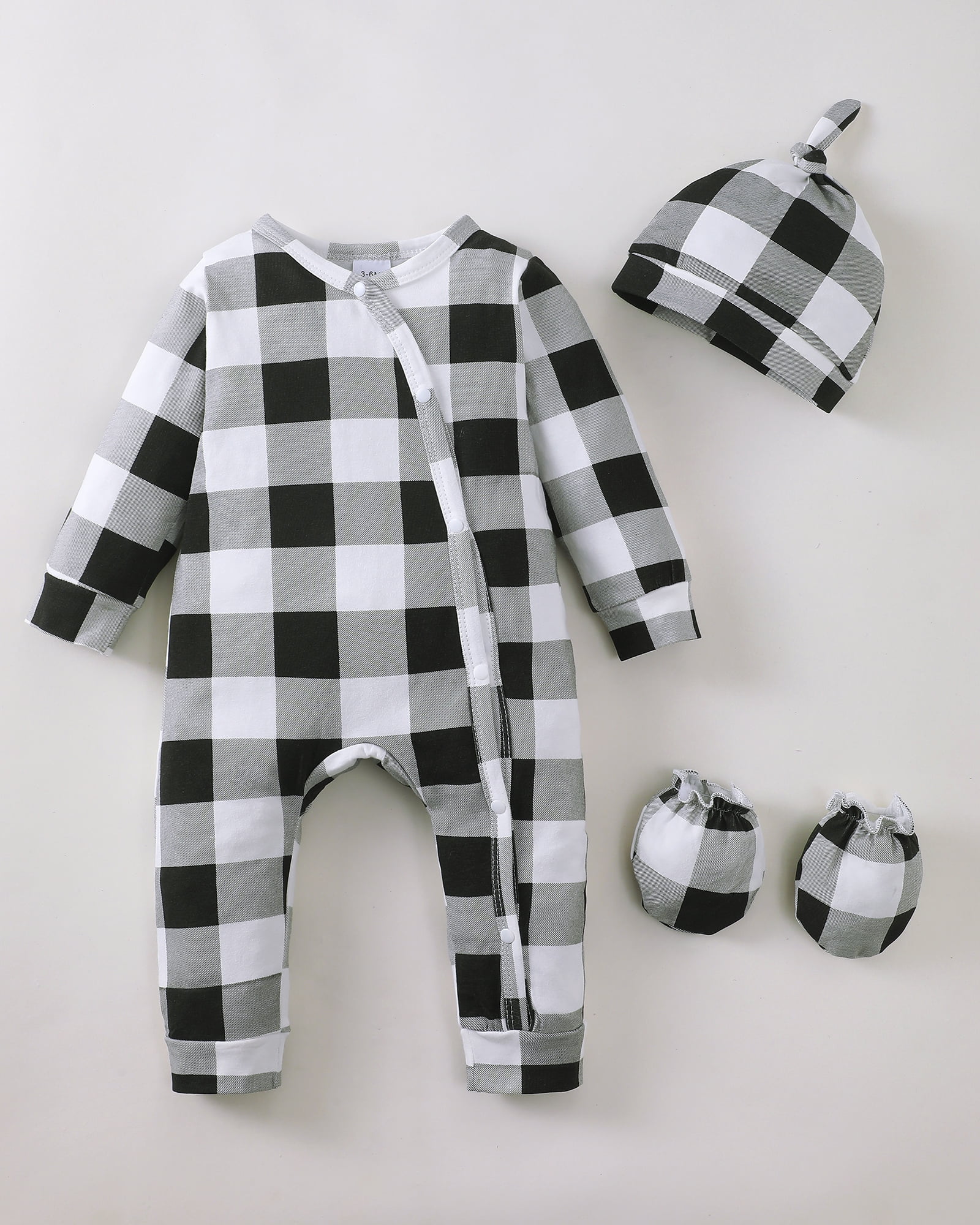 KIMI BEAR Newborn Baby Boys Layette Set Shower Gift Romper Set 4-Packs Pant Sets Short Sleeves Romper Top Long Sleeves Tops Plaid Leaves Print Clothes with Hats and Gloves Multiclolor NB