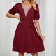 thumbnail image 5 of Vestido Vestido de manga corta para mujer, vestido informal con costuras de encaje, plisado, cuello en V, a la moda, corte en A sencillo con bolsillos, Vestidos femeninos Cgtredaw Vino rojo T XXL para Mujer, 5 of 6