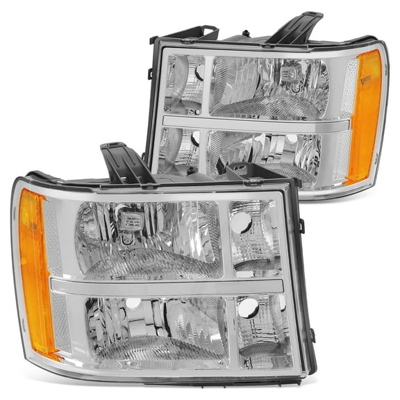 DNA Motoring For 07-13 GMC Sierra 1500 2500 3500 OE Style Chrome Amber Headlight Lamps Pair