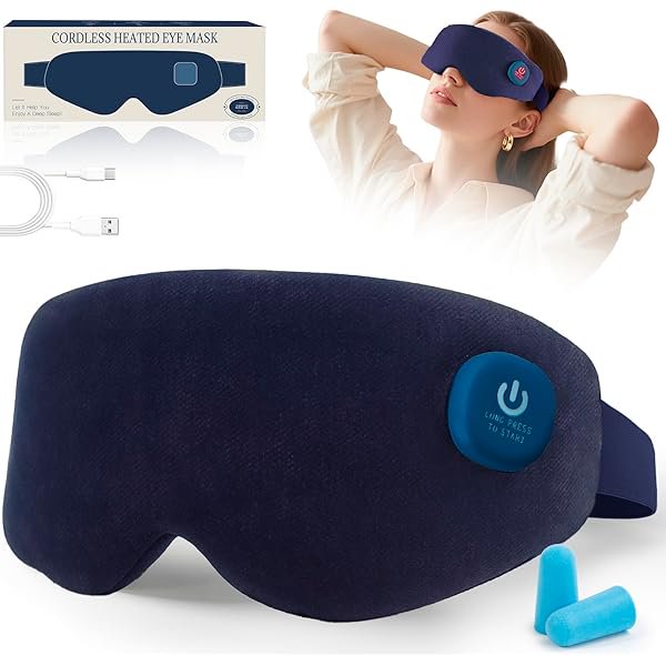 wonima11 Heated Eye Mask, Cordless Warm Eye Compress for Dry Eyes, Birthday Christmas Gifts for Women Men, Washable Eye Heating Pad for Travel, Eye Relief, Improved Sleep (Blue)