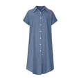 thumbnail image 3 of Vestido Vestido largo informal con cuello de solapa, vestido clásico holgado para mujer, traje diario sencillo Ygjytge Azul oscuro T M para Mujer, 3 of 8