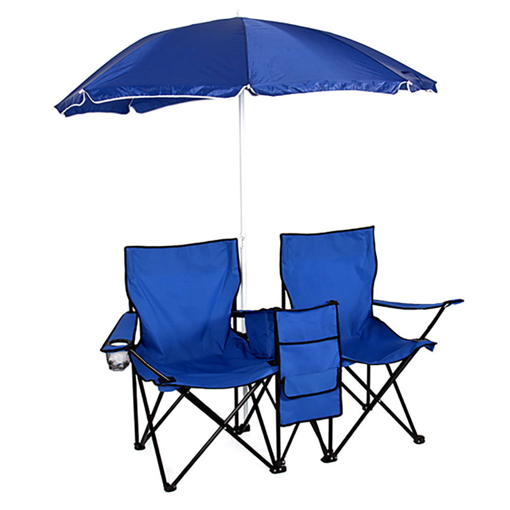 Anti-UV Umbrella Camping Chair Outdoor 2-Seat Folding Stool Beach