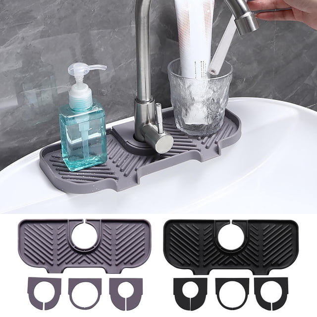 mtvxesu Universal Faucet Pad Aperture Sink Storage Rack for Kitchen and Bathroom, Diatomite Stone Waterproof Splash Guard with Fast Drainage, Non-Slip Design, 1 Pack