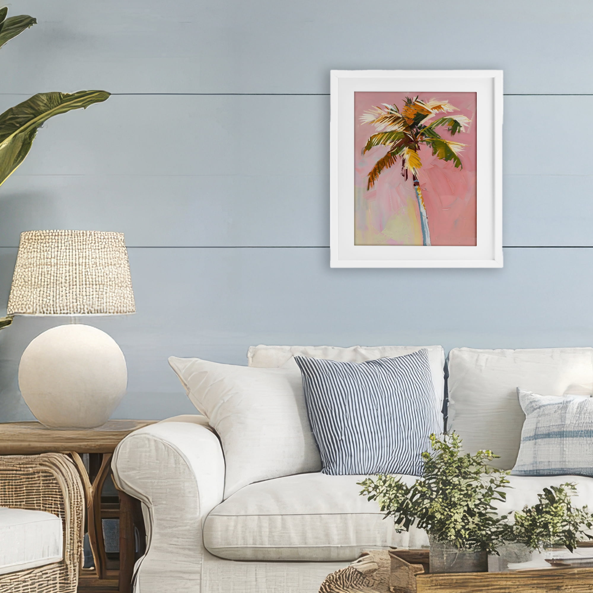Stupell Industries Pink Palm Summer Oasis White Framed Print Under Glass, design by The Prints Vibe