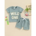thumbnail image 3 of vera natura Baby Boys Summer Outfits Letter Embroidery Short Sleeves T-Shirt and Elastic Shorts for 2 Piece Vacation Clothes Set, 3 of 8