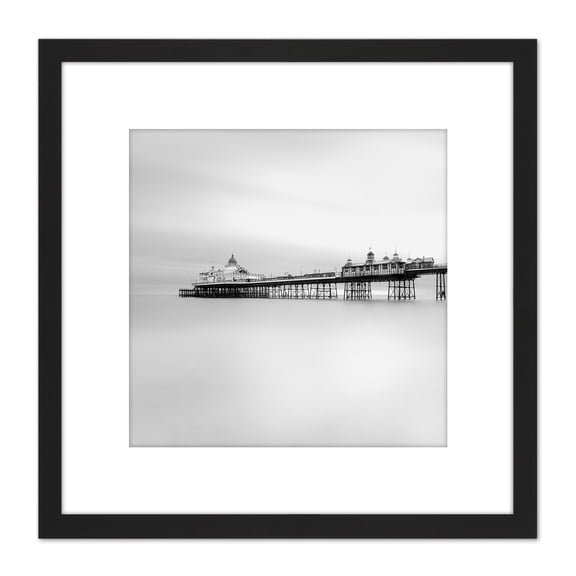 Warby Eastbourne Pier Sussex Sea Photo 8X8 Inch Square Wooden Framed Wall Art Print Picture with Mount