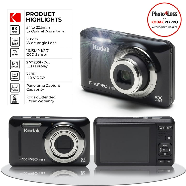 Kodak PIXPRO FZ53 Compact Digital Camera Bundle, Easy Video