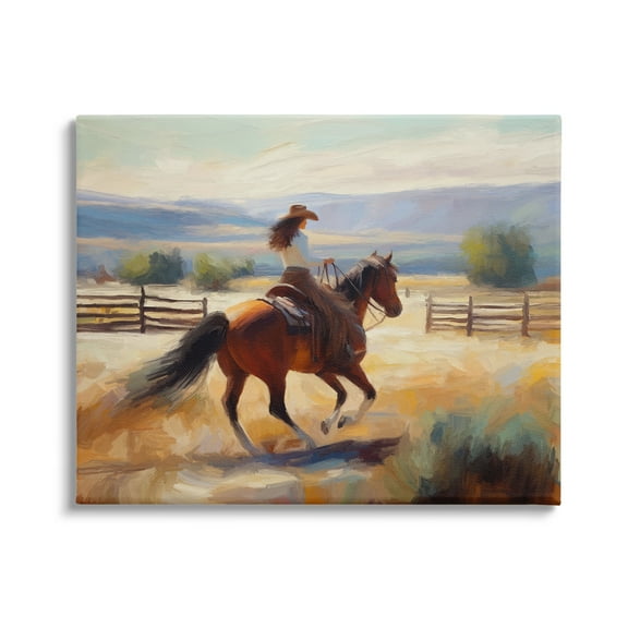 Stupell Industries Galloping Cowgirl Landscape Animals & Insects Painting Gallery Wrapped Canvas Art Print Wall Art, 20 x 16
