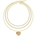 thumbnail image 2 of LuLiaMenton Goldtone Triple Layered Necklace, CZ Heart Pendant Stacked Chain, 2 of 6