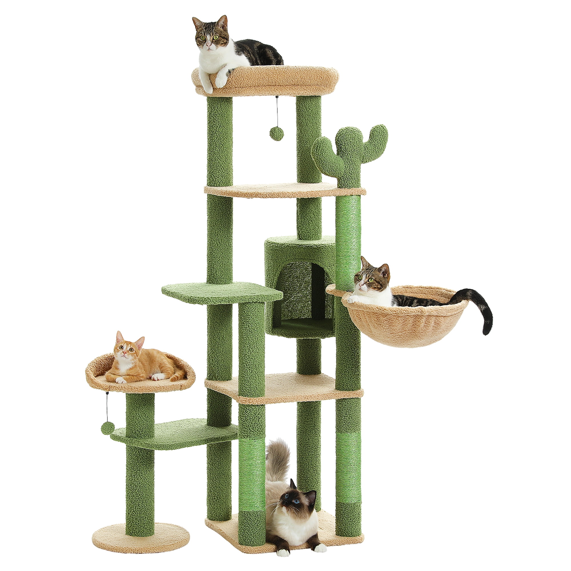 Pefilos 59" Multi-Level Cat Tree Tower for Indoor Cats, Large Cat Condo for Multiple Cats with Hammock, Green Pefilos 59" Multi-Level Cat Tree Tower for Indoor Cats, Large Cat Condo for Multiple Cats with Hammock, Green