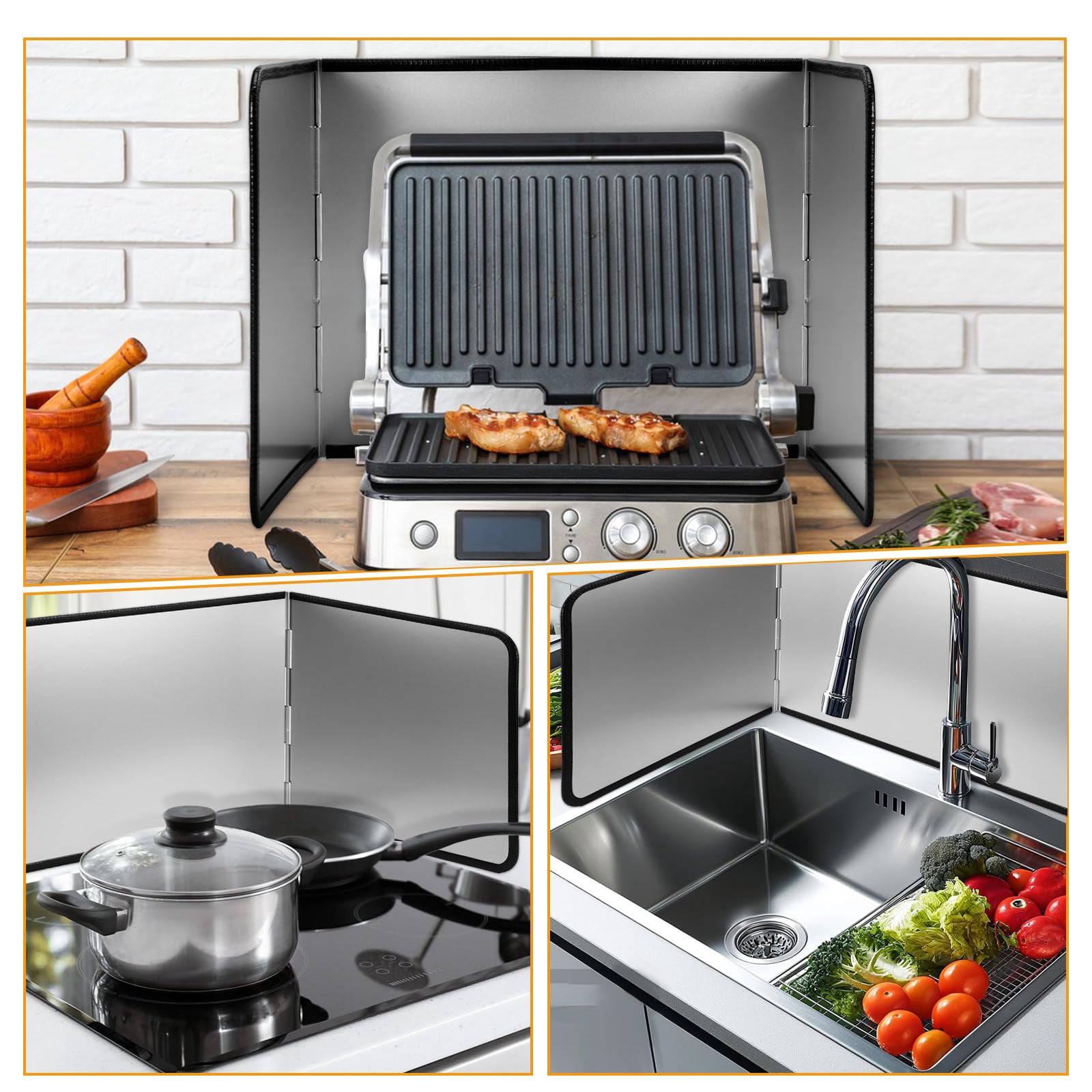 Foldable Stainless Steel Splatter Guard  Oil Splash Protection Backsplash For Frying Non-stick 3 Sided Stove Top Wall Easy To Clean And Store Pan