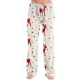 thumbnail image 5 of Christmas Pajama Pants for Women Drawstring Christmas Deer Print Pjs Pants Casual Soft Comfy Lounge Sleep Pants Holiday Pj Bottoms Pink,L, 5 of 6