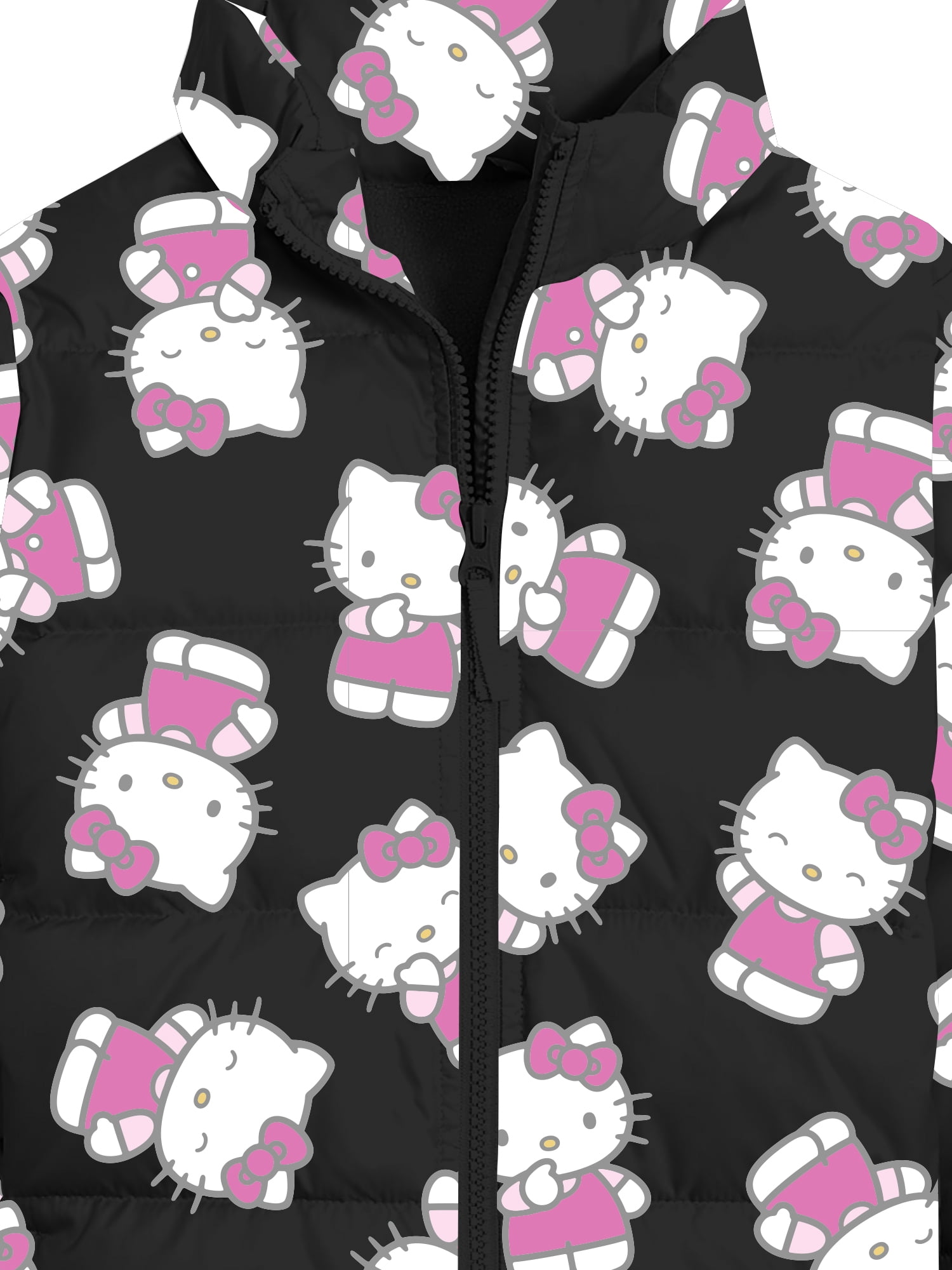 Hello Kitty Girls and Big Girls Print Zip Puffer Jacket, Lightweight, Sizes 4-18