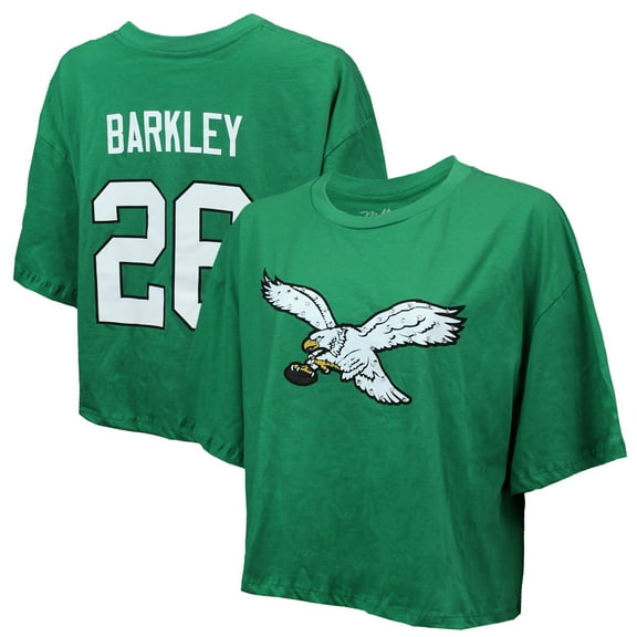 Women's Majestic Threads Saquon Barkley Kelly Green Philadelphia Eagles Swarovski Crystals Boxy Cropped Name & Number
