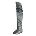 thumbnail image 5 of Rokment Slouchy Thigh High Boots for Women 2025 Fall Winter Metallic Fashion Round Toe Flat No Heel over The Knee Long Tall Dress Boots Grey Size 8.5, 5 of 6