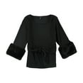 thumbnail image 2 of Alfani Womens Faux-Fur Cuff Pullover Blouse, Black, Petite, PS, 2 of 2