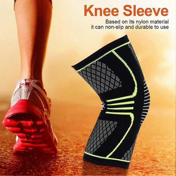 Breathable Weaving Sleeve Support for Running Climbing Nylon Knee Brace Pad(Black green M)