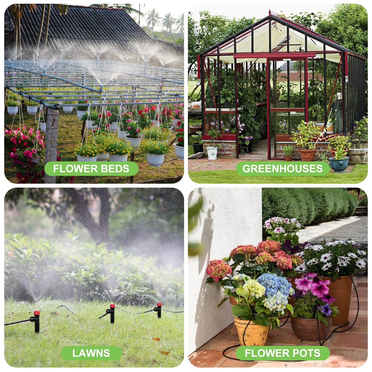 230ft Drip Irrigation System For Garden With 40 Nozzles & Emitters  Watering 1/2" 1/4" Tube And Barbed Fittings - Adjustable Sprinklers Kit Greenhouse Lawn Raised Bed
