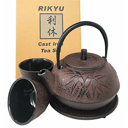 Anese Evergreen Bamboo Forest Maroon Red Traditional Heavy Cast Anese Evergreen Bamboo Forest Maroon Red Traditional Heavy Cast Iron Tea Pot Set With Trivet And