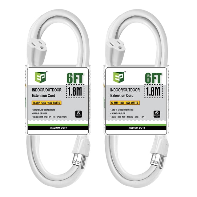 Cable de alimentación EP, paquete de 2, 1,8 m, extensión exterior de 3 clavijas