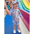 thumbnail image 5 of BemeyourBBs Toddler Baby Girl Boy Swimsuit with Sun Hat Infant Bathing Suit Coral Dinosaur Pawpaw Swim Ring Printed Long Sleeve Half Zipper Rash Guard Swimwear Summer Beachwear, 5 of 9