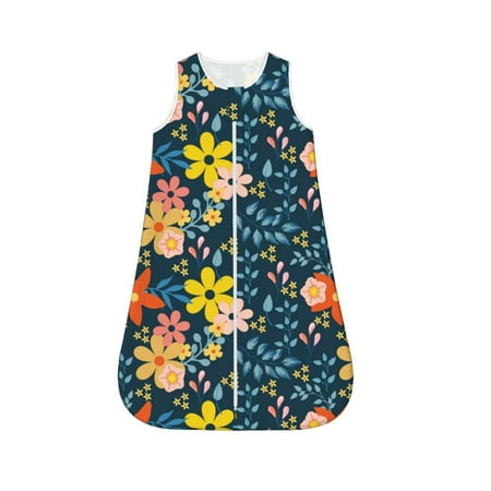 

Fotbe Blue Floral Pattern Sleep Sack - Baby Wearable Blanket with Zipper Extra Soft Cotton Sleeveless Sleeping Bag for Infants-Medium