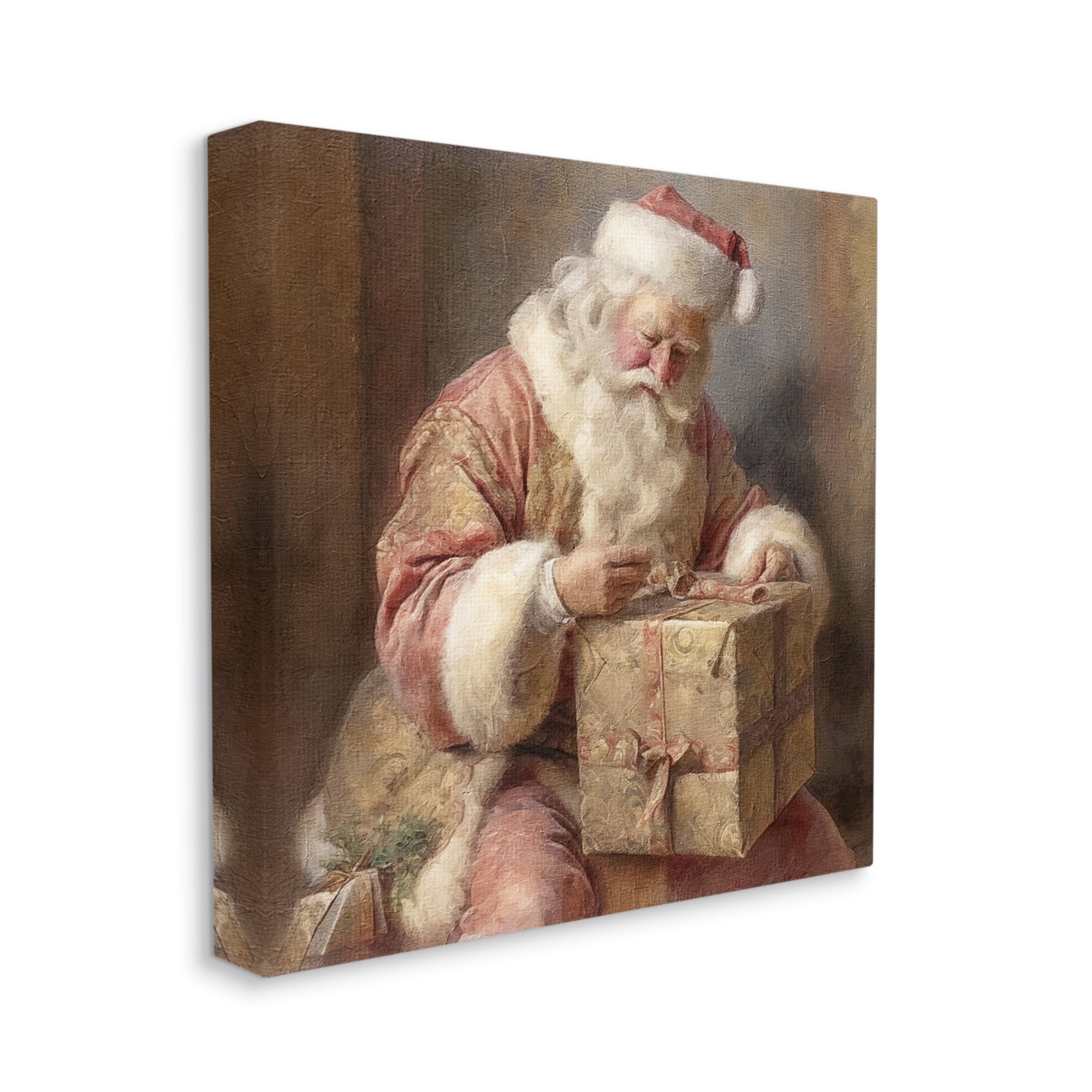 Stupell Industries Vintage Santa Wrapping Gift Holiday Painting Gallery Wrapped Canvas Art Print Wall Art, 30 x 30