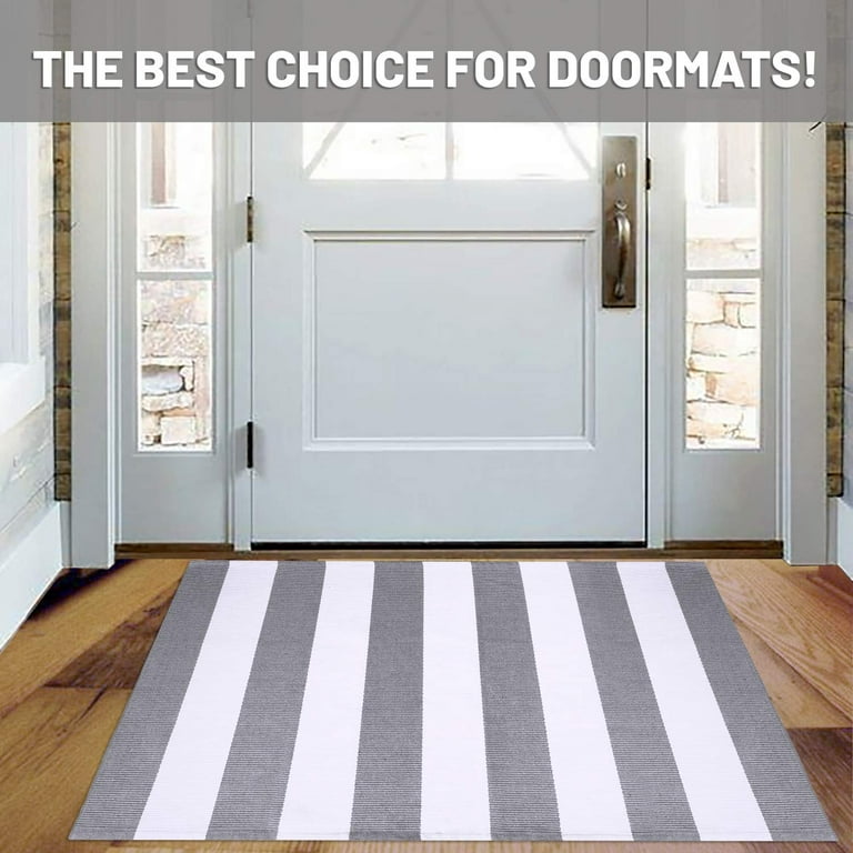 Black and White Striped Outdoor Rug Front Porch Rug 27.5x43 Cotton  Hand-Woven Welcome Mats Layered Door Mats for Front Porch/Entryway/Laundry