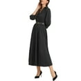 thumbnail image 4 of Vestido Maxi Negro con Pliegues de Manga 3/4, Cuello en V y Cinturón para Mujeres Inspire Chic, 4 of 6