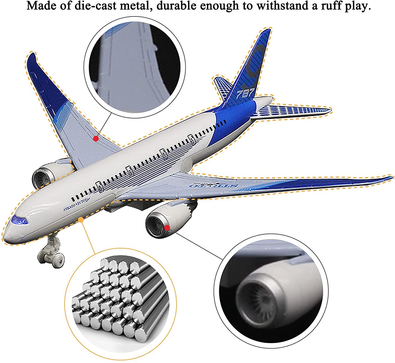 TYMZDYN 1 Pack Airplane Toys Bump and Go Airlines Die Cast Metal Model Plane Toy with Lights and Sounds for Kids Blue
