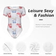 thumbnail image 4 of KLL Women 's Crew Neck Bodysuit Jumpsuits Red Squirrel And Blue Rabbit Print Short onesies Stretch T Shirts, 4 of 7