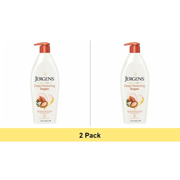 Jergens Deep Restoring Argan Oil Hand and Body Lotion, Dry Skin Moisturizer, Vitamin E, 16.8 fl oz - 2 Pack
