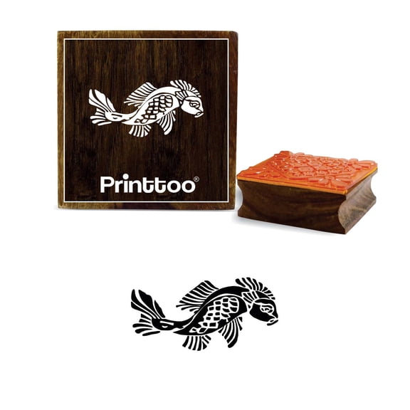Printtoo Fish Design Square Brown Wooden Rubber Stamp Scrap-Booking Block-5 x 5 Inches