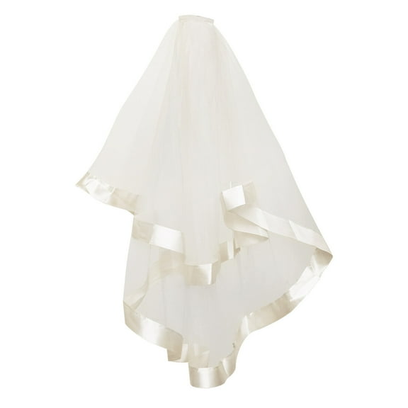 Double Layered Polyester Wedding Veil with Ribbons for Bride, Elegant Bridal Veil Accessory for Wedding Attire