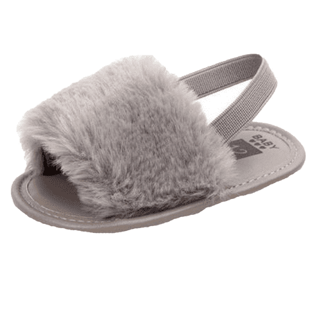 

Pybcvrrd Toddler Baby Girl Princess Fluffy Fur Sandals Slippers Crib Shoes