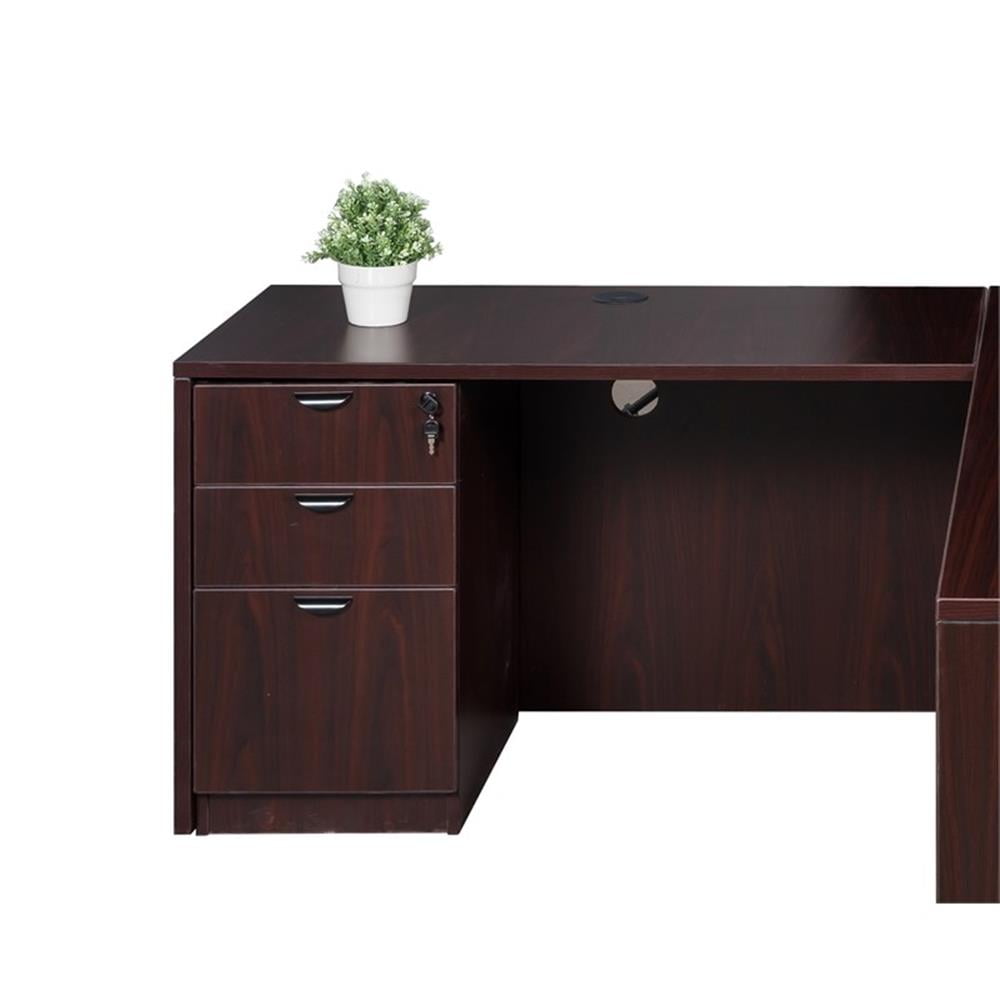 Boss Office Products 66 Inch Executive L-Shape Corner Desk with Box/Box/File Storage Pedestal, Mahogany