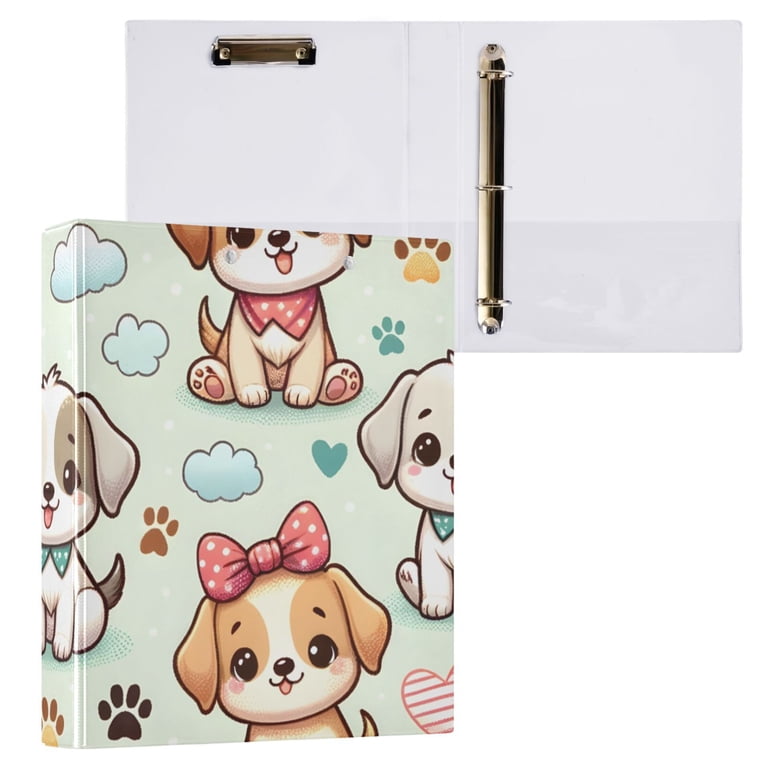 ALAZA Cute Puppy Dogs 3 Ring Binder - 1.5 Inch Round Ring, With Clipboard & Clear Pockets, 1 Pack