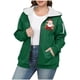thumbnail image 2 of Sudadera informal con capucha y manga larga para mujer, estilo navideño, de gran tamaño, color liso, con cremallera, capucha y forro polar grueso, chaqueta de manga larga con hombros descubiertos, blu, 2 of 5