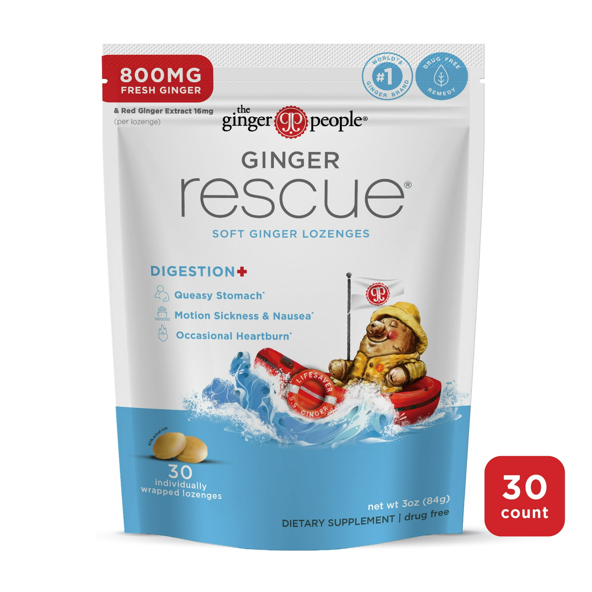 The Ginger People Ginger Rescue Soft Lozenges - Digestive Aid & Nausea Relief, 3 oz