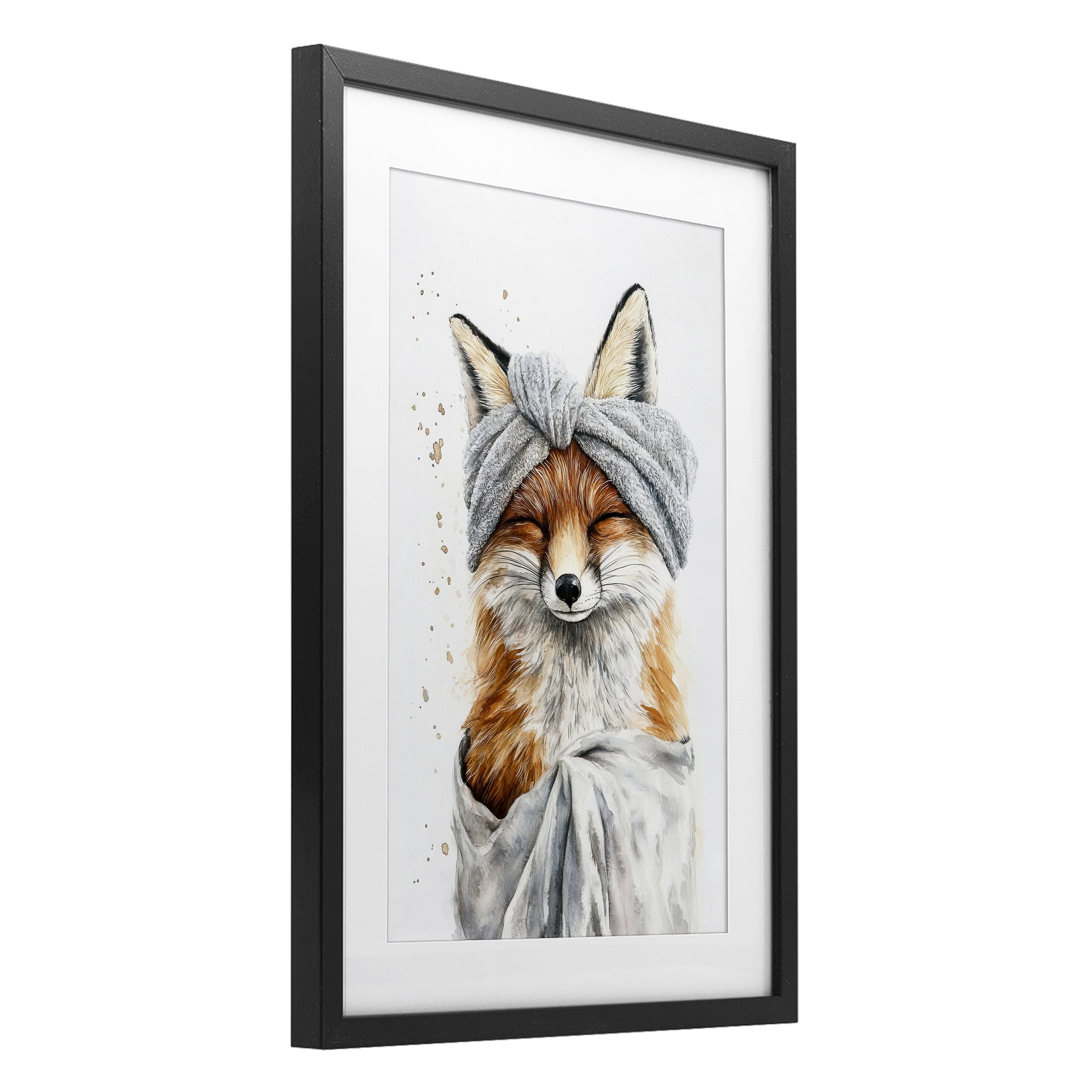 Stupell Industries Bathroom Fox Wrapped in Towel Black Framed Print Under Glass, design by Tina LeCour